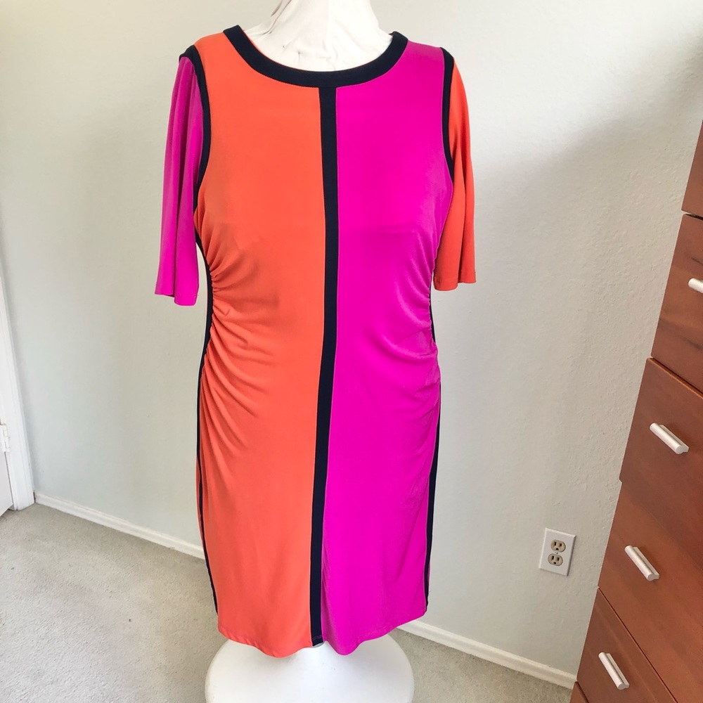 Shelby & Palmer Orange Pink Color Block Dress